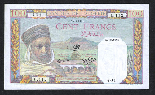 1939 algeria 100 franchi - 1939,