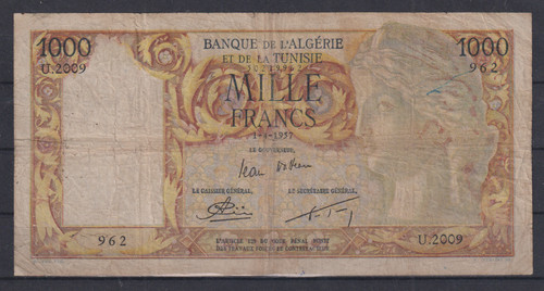 Algeria 1000 franchi 1957 p107 - 1000,