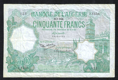1936 algeria franchi p - 50, ~