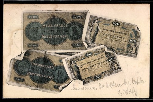 Cartolina banconote francesi