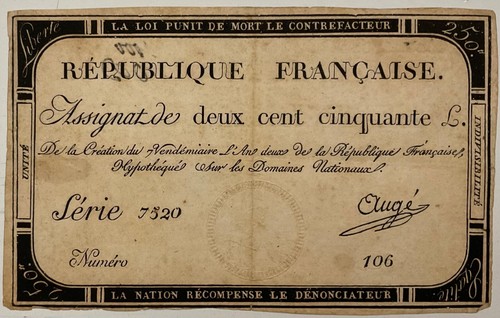 250 livres assignant 1793 - assignant,